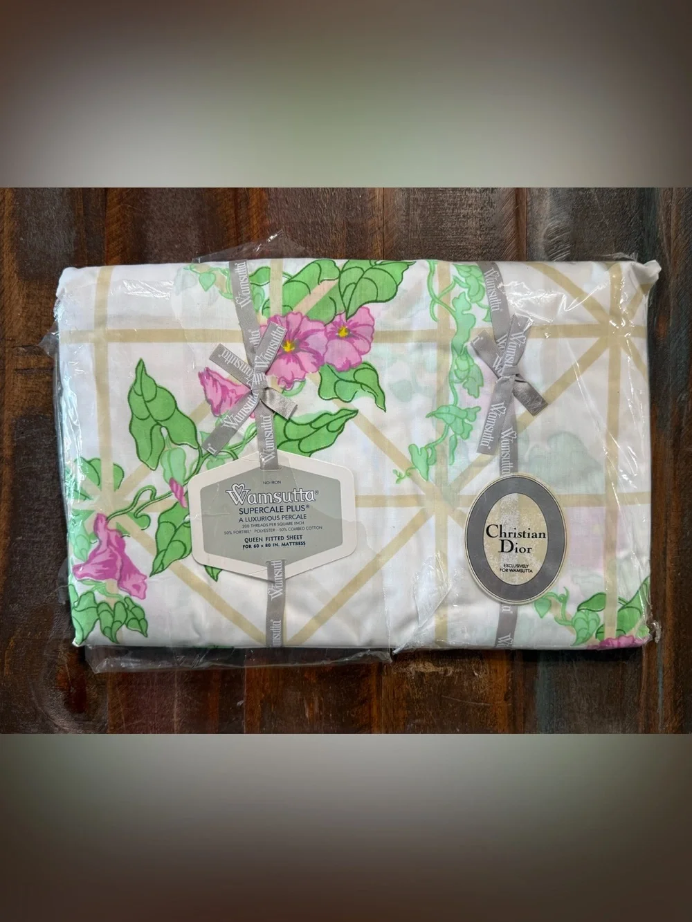 Christian Dior Wamsutta VTG Floral 200 Thread Count Percale Queen Sheet Set  NOS